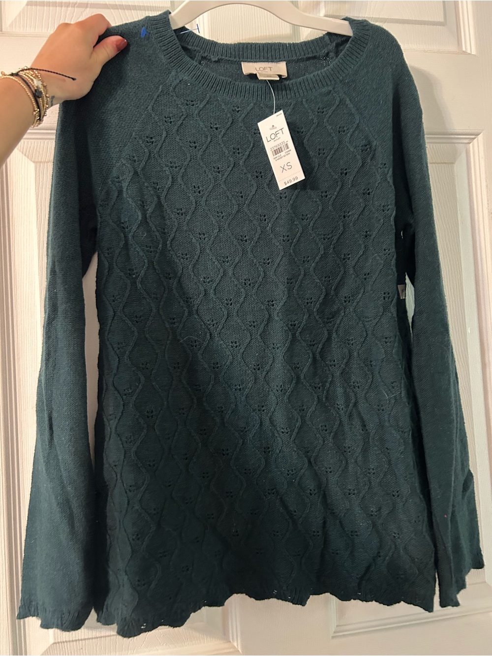 LOFT Teal Green Cable Knit Long Sleeve Sweater